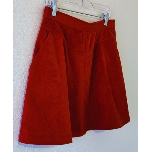 Vintage 70's Country Suburban Burnt Orange Suede Flare Skirt - Picture 2 of 7